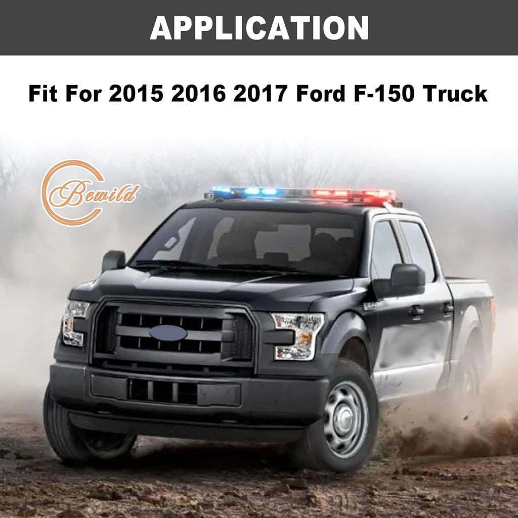 Front Bumper Grille Assembly Compatible with 2015 2016 2017 Ford F150 Centre Bumper Painted Black Housing and Insert Grille Assembly Shroud