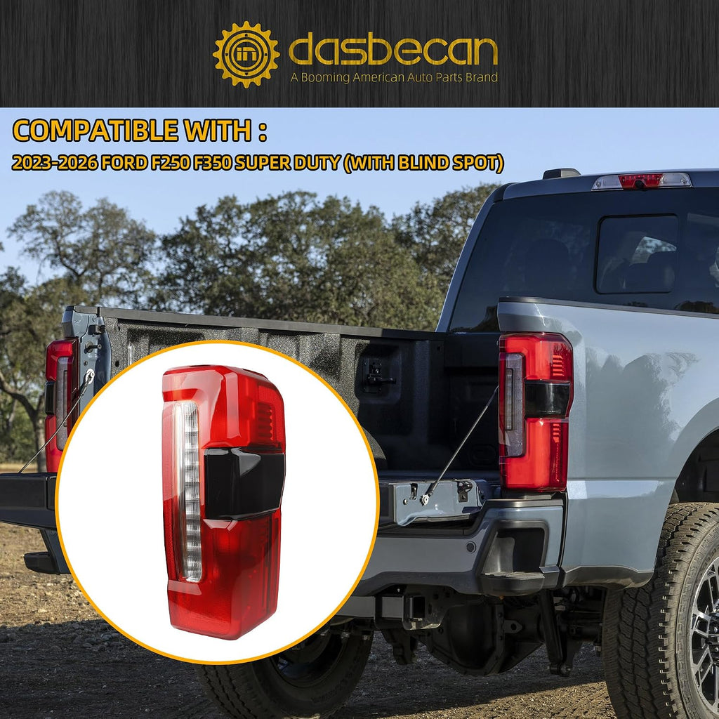Tail Light Assembly Halogen Compatible with 2023-2026 Ford F250 F350 Super Duty (W/Blind Spot) Taillight Rear Lamp Right Passenger Side Replace PC3Z13404B
