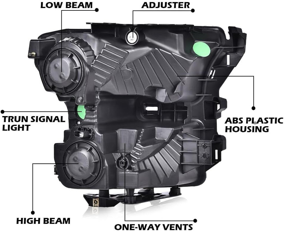 Headlights Assembly Compatible with 2015 2016 2017 Ford F150 Front Headlamp Clear Lens Black Housing Amber Reflector