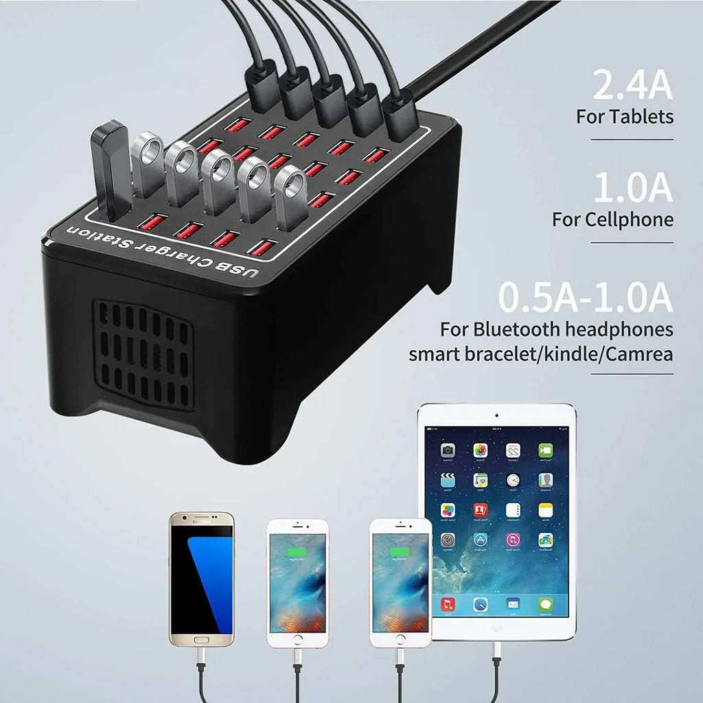 20/30 Ports USB Charger 100W/150W Smart USB Charger Desktop Charging Hub Multi-Port Charging Station for Samsung/Iphone/Ipad/Tab