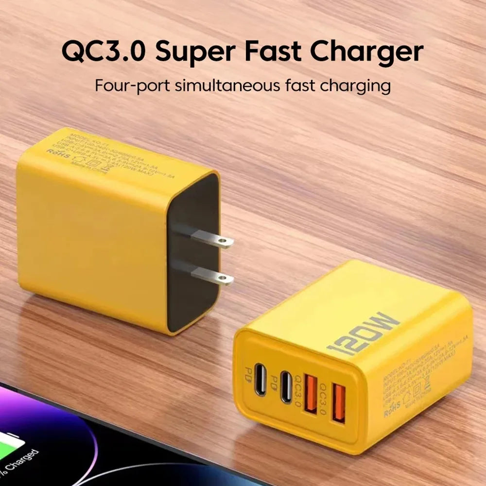120W Fast Charger Type C USB C PD Charger Quick Charge 3.0 USB Charger Adapter for Iphone 15 14 13 Samsung Xiaomi Wall Charger