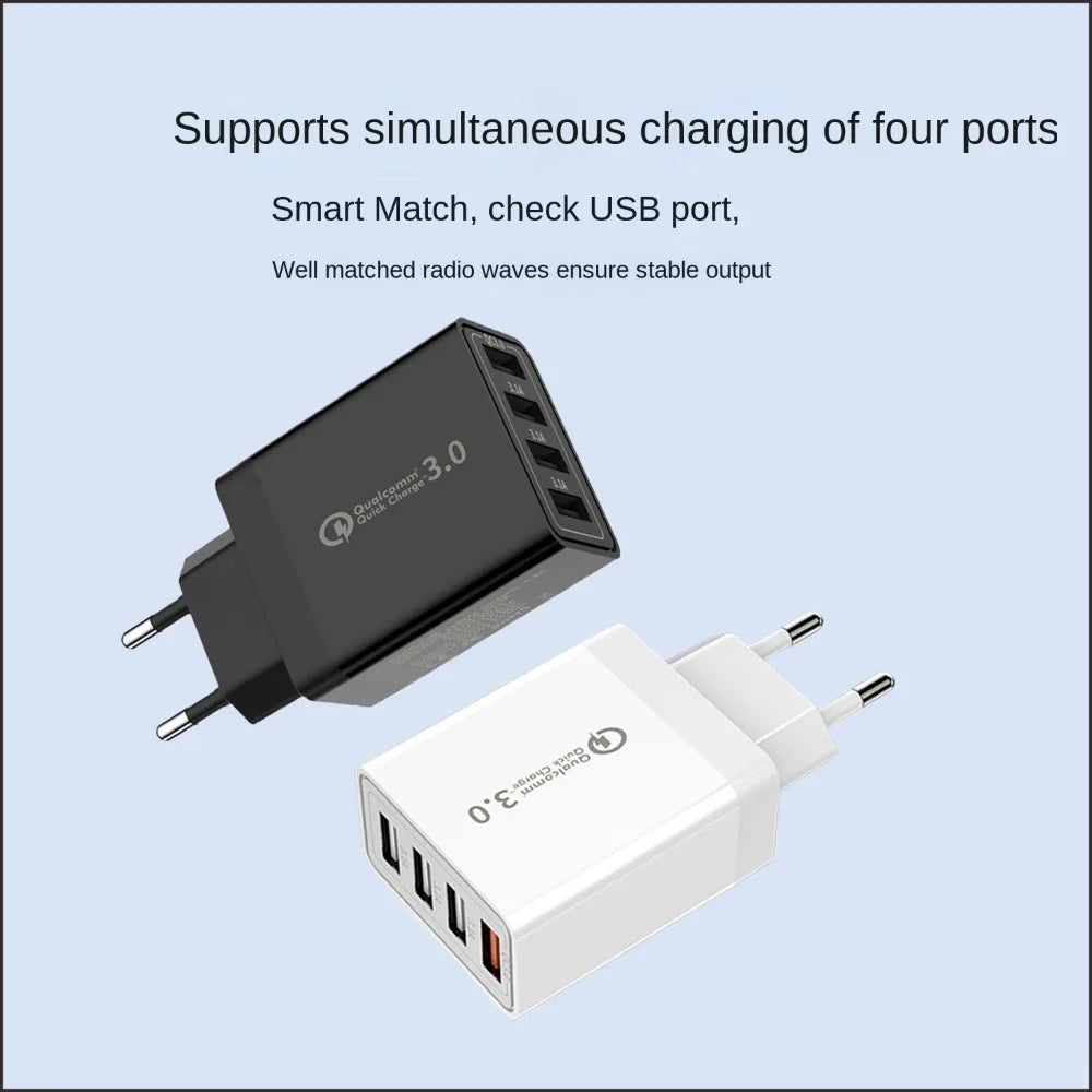 Fast 4 USB Charger Quick Charge 3.0 Fast USB Wall Charger Portable Mobile Charger QC 3.0 Adapter for Mobile Phone EU US Plug