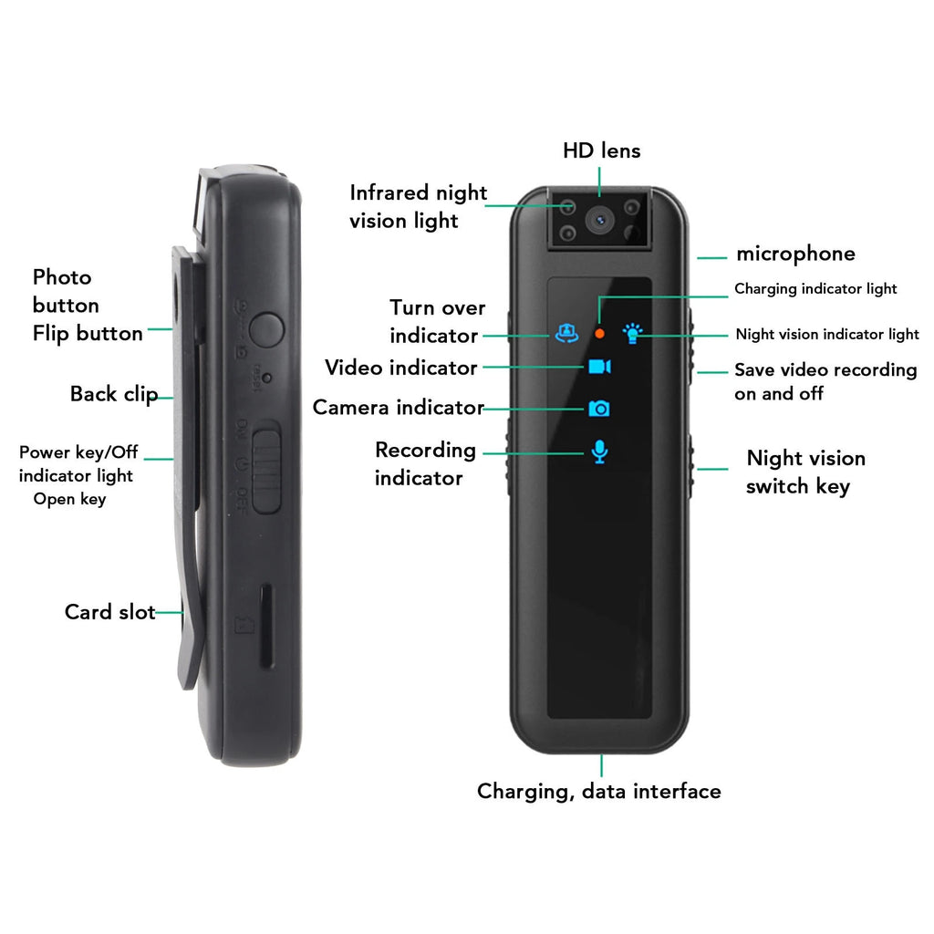 1080P Camera Video Recorder Wearable Video Camera with LED Indicator Light Clip Clip Camera Video Camera