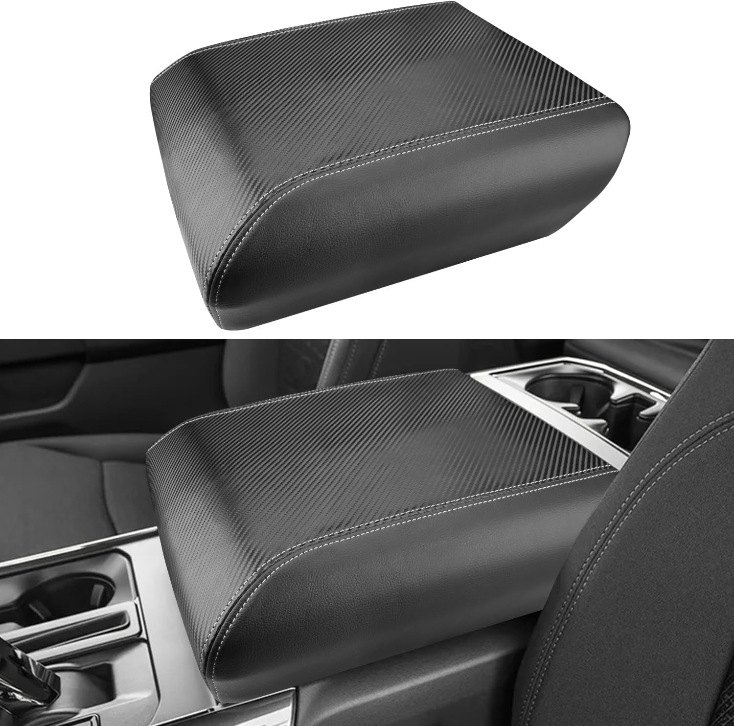 Center Console Cover for 2025 2026 Ford F150 Accessories Interior 2021 2022 2023 2024 Car Middle Arm Rest Armrest Lid Seat Cover Protector Elbow Cushion Pad (Carbon Fiber Texture, 2021-2026)