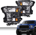 Front Headlights Assembly Headlamp Pair Compatible with Ford F150 2015 2016 2017 (Do Not Compatible with Models with LED or HID Headlights) Clear Lens Black Housing Amber Reflector FO2503335