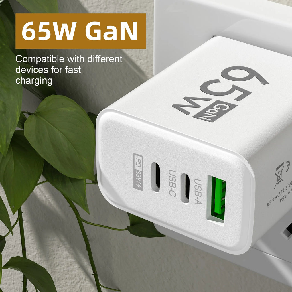 Gan 65W USB Type C PD Fast Charging Wall Charger Adapter for Iphone 15 14 Pro Max Xiaomi Samsung Oneplus POCO Quick Charger 3.0