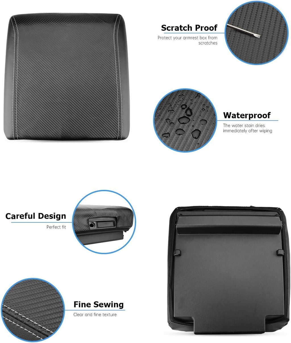Center Console Cover for 2025 2026 Ford F150 Accessories Interior 2021 2022 2023 2024 Car Middle Arm Rest Armrest Lid Seat Cover Protector Elbow Cushion Pad (Carbon Fiber Texture, 2021-2026)