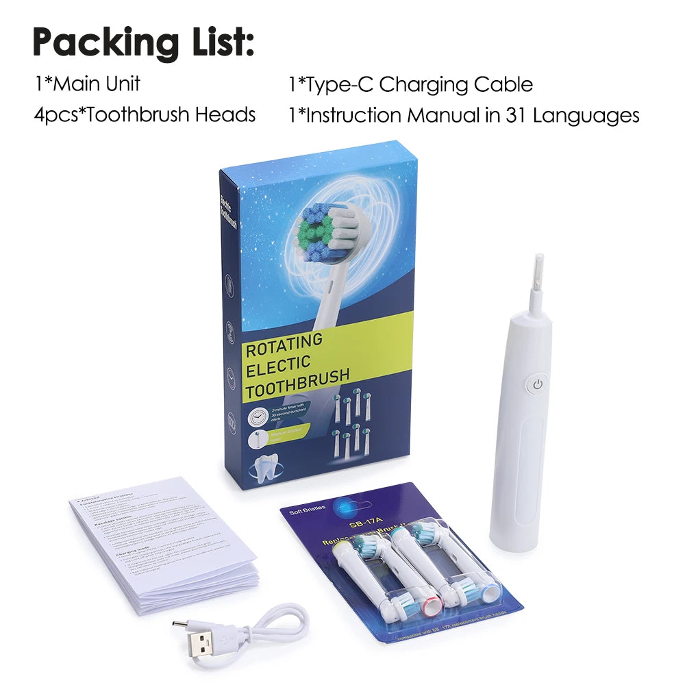 Adult Electric Toothbrush Rotary Rechargeable Electric Toothbrush with 8 Soft Brush Heads Deep Clean Whitening Rotate Toothbrush