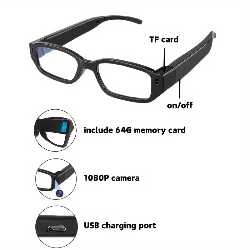 Portable 1080P HD Mini Glasses with Camera Video Recorder Wearable Glasses Camera Outdoor Sports DV DVR Surveillance Camcorder