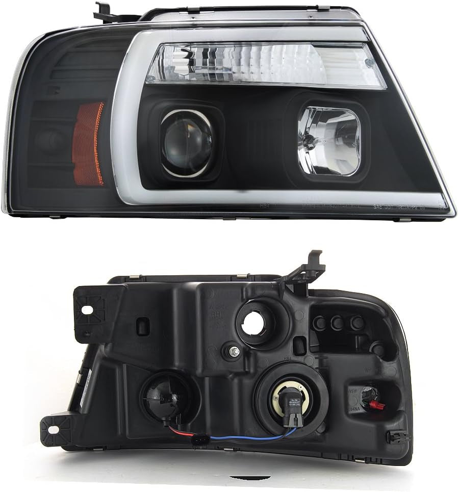 - for 2004-2008 Ford F150 LED Daytime Running Lamp Bar Projector Headlights Black Housing Clear Lens Full Set