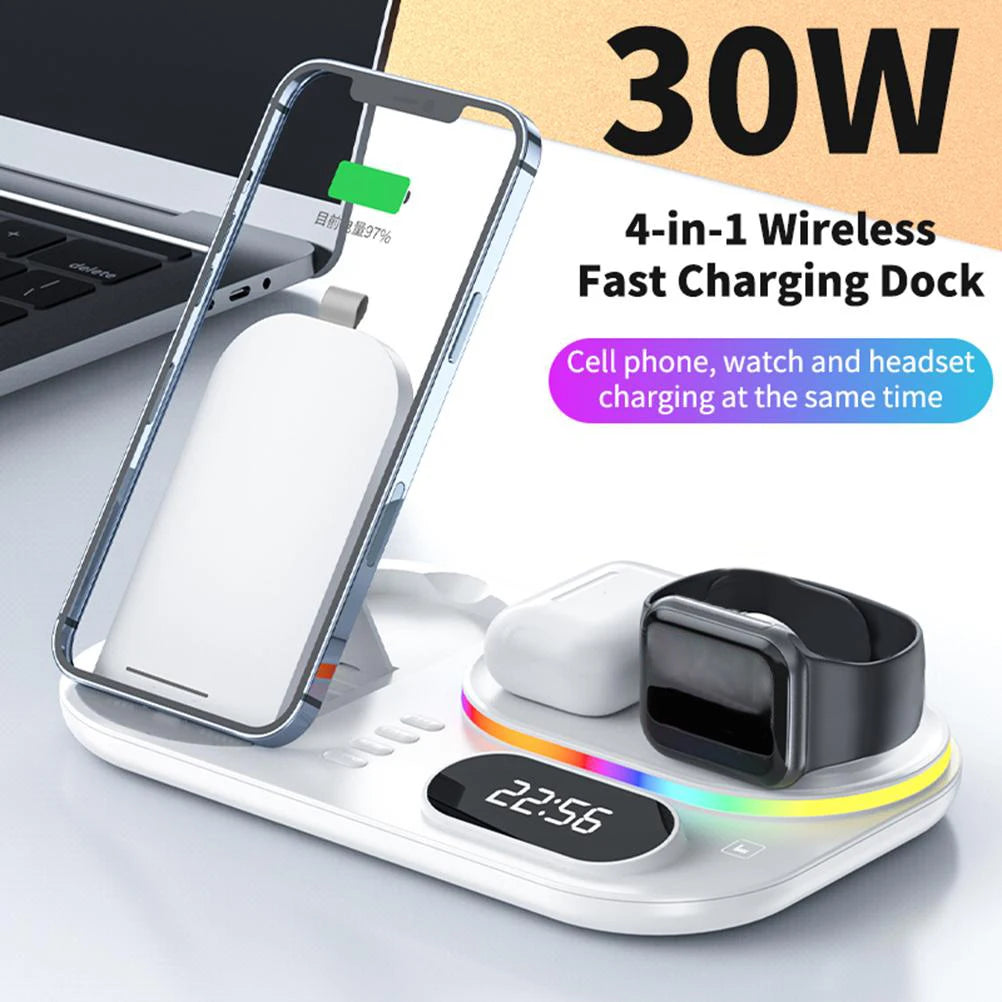 Wireless Fast Charging Station Wireless Charging Station Adjustable Foldable Portable Lightweight Clock Design for Home