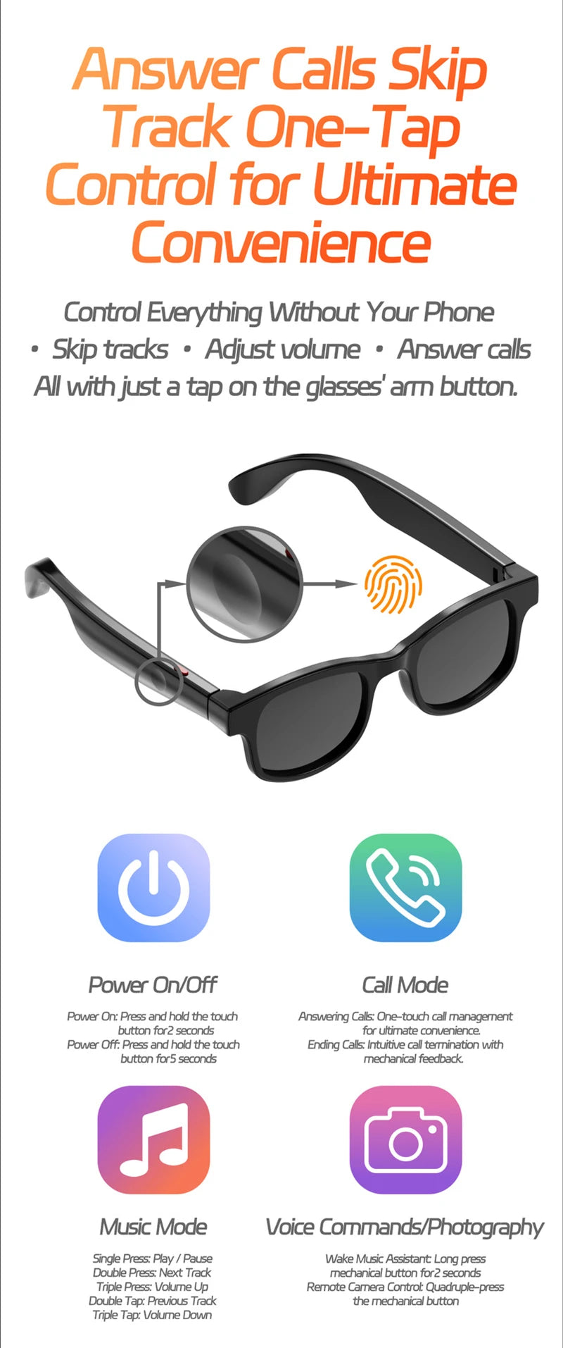 4K HD Smart Glasses AI GPT Camera Bluetooth Call 260Mah Battery Voice Assistant Translate Identify Objects Smart Glasses 2025