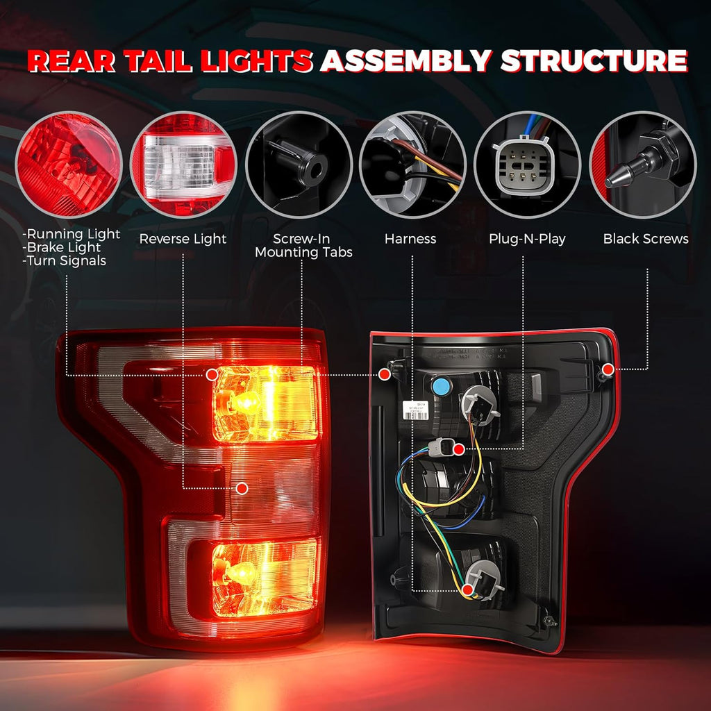 F50 Tail Lights Assembly Compatible with 208 209 2020 Ford F50 Left Driver Side Taillight Brake Lamps Bulb and Harness Replace JL3Z3405H