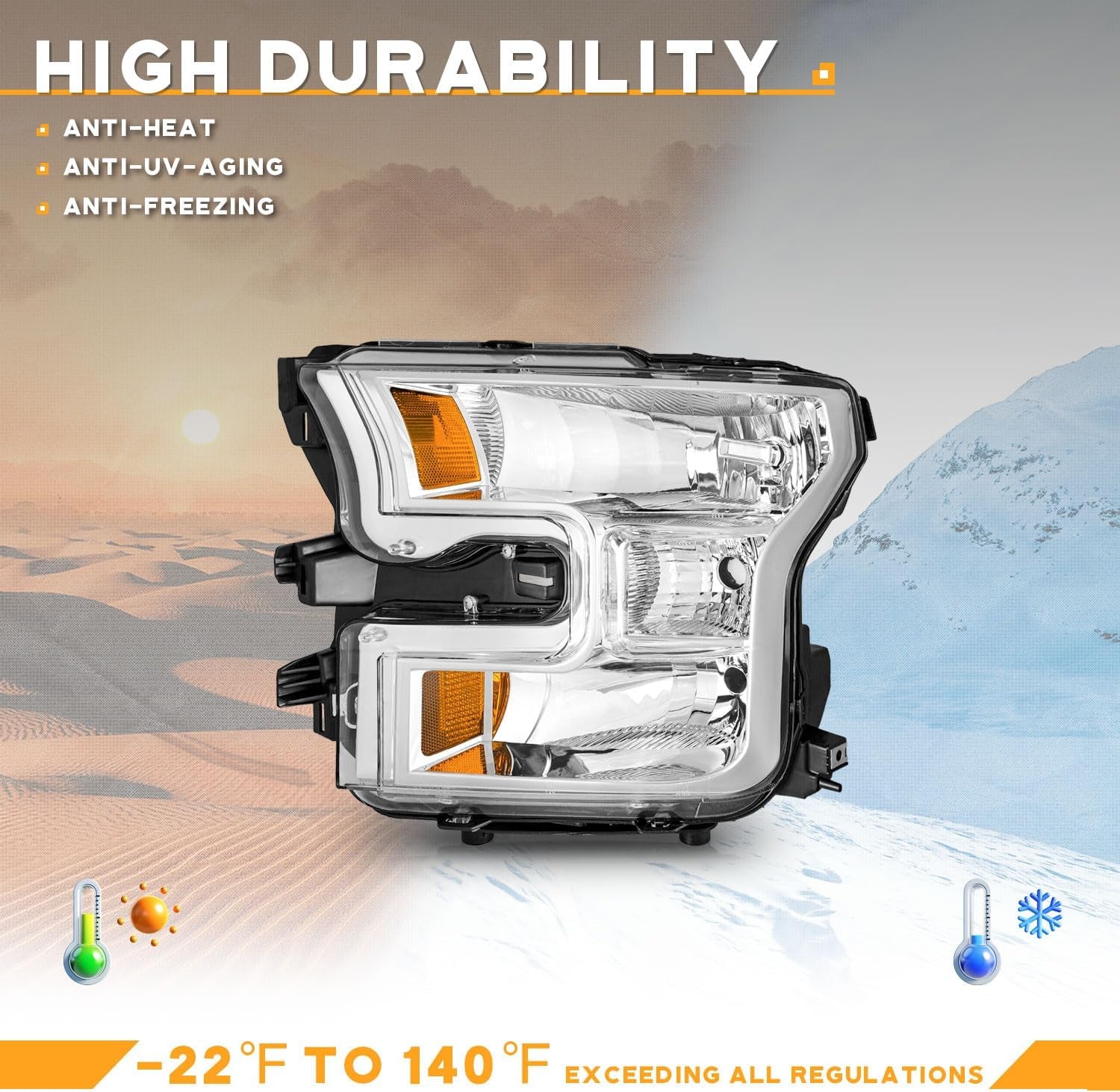 Headlights Assemblies for 2015 2016 2017 Ford F150 (NOT for Factory LED or HID Headlights), Headlight Assembly Compatible with 15-17 Ford F150 Pair