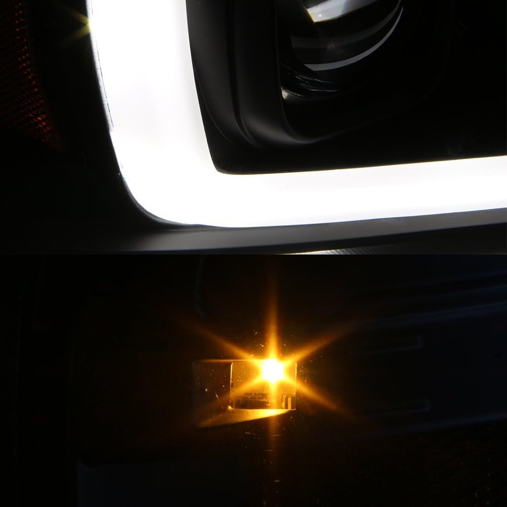 - for 2004-2008 Ford F150 LED Daytime Running Lamp Bar Projector Headlights Black Housing Clear Lens Full Set