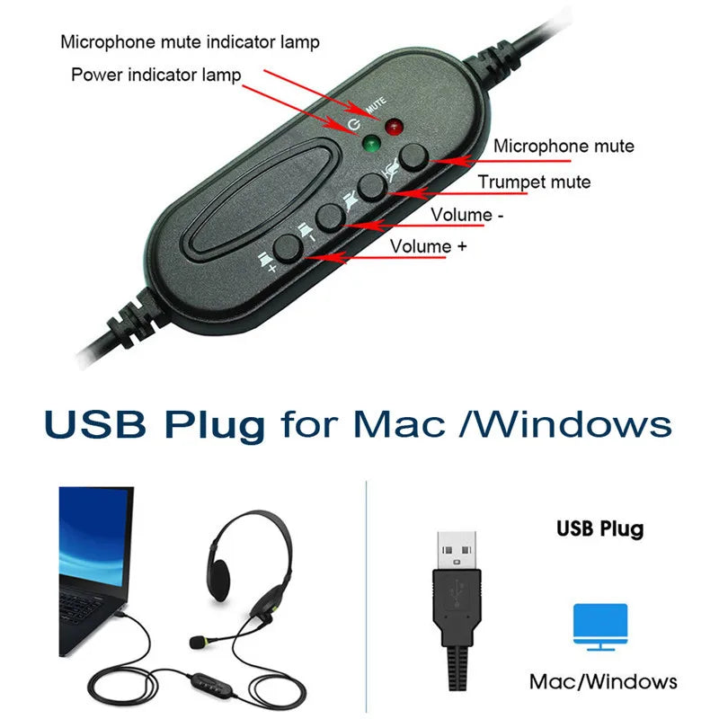 3.5Mm Wired Headphones Microphone Universal USB Headset with Microphone for PC /Laptop/Computer