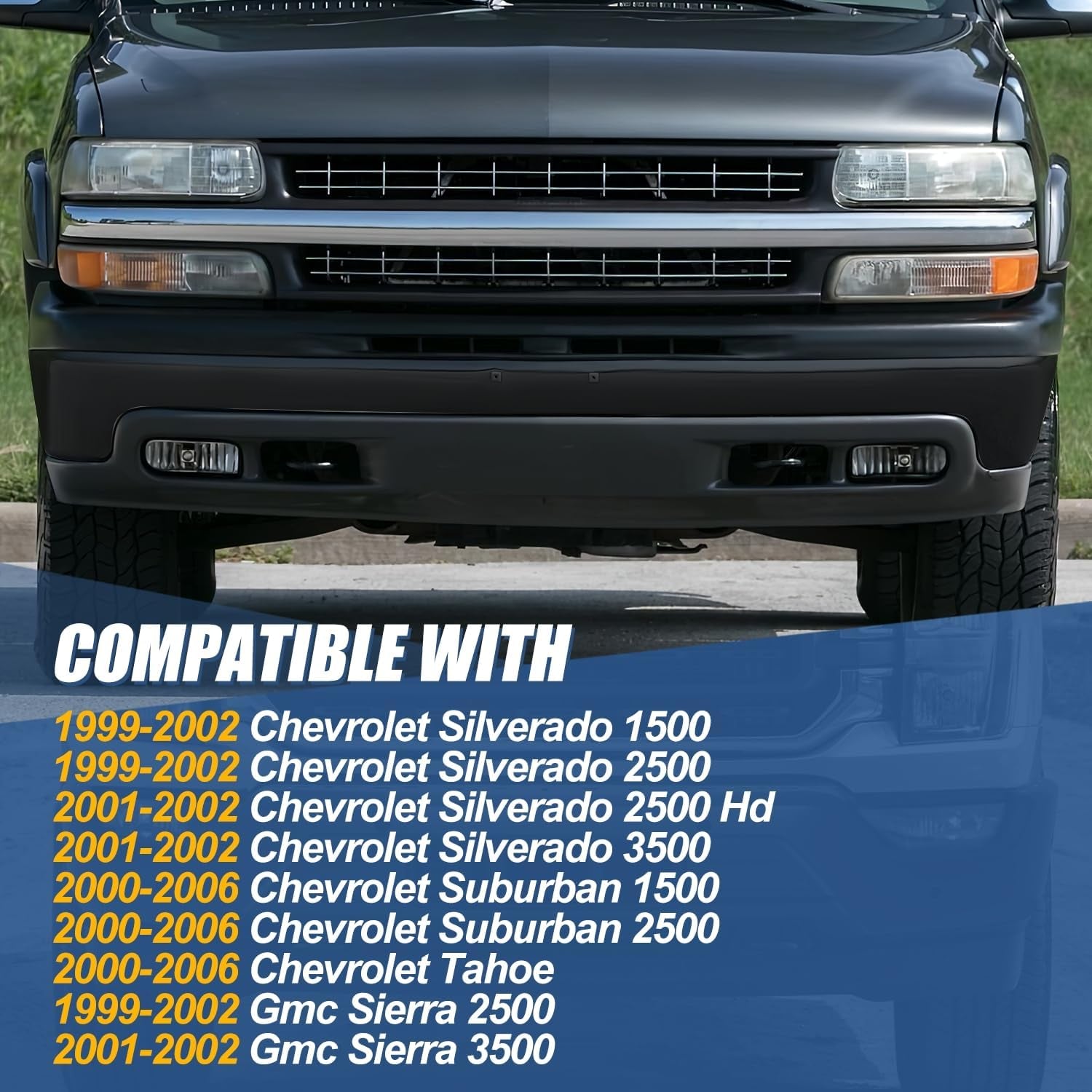 Front Bumper Face Bar Compatible with 1999-2006 Gmc Sierra Chevy Silverado Suburban Tahoe 1500 2500 Hd 3500, GM1002375, Paint to Match Black