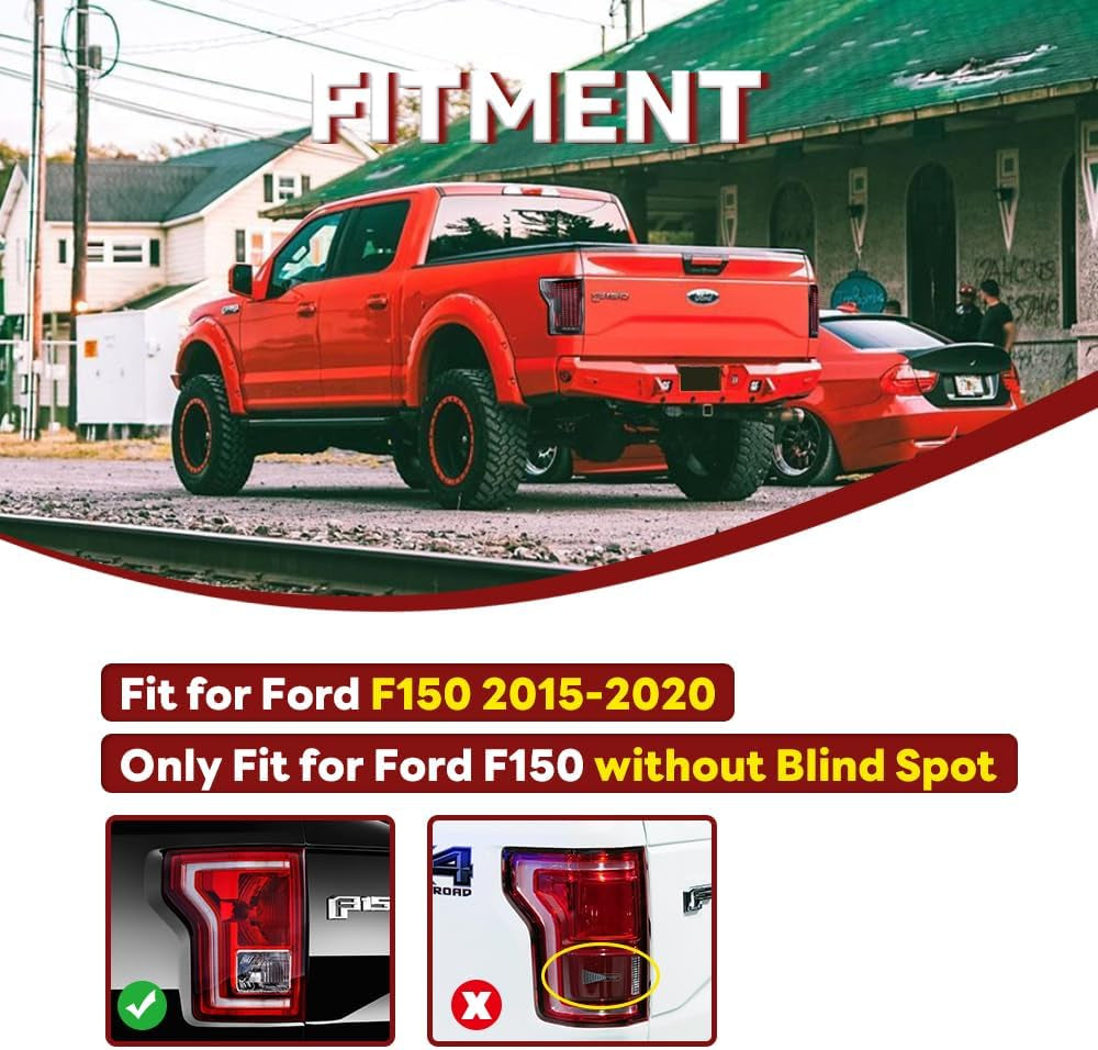 Tail Light for Ford F150 F-150 2015-2020 Taillights without Blind Spot Driver&Passenger Side Running Brake Stop Rear Lamp Plug&Play 1 Pair