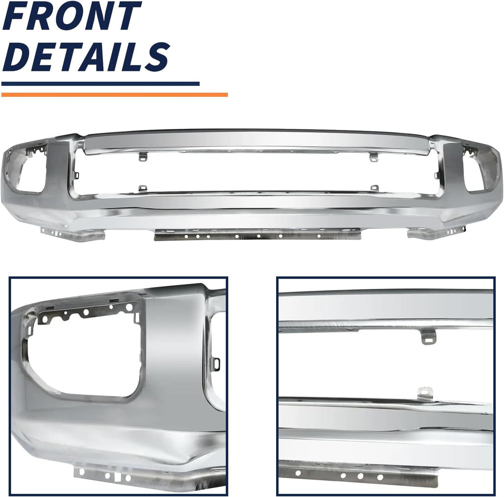 Front Bumper Fit for 2020-2022 Ford F250 F350 Super Duty,With Fog Lamp Hole,Chrome Steel,Front Bumper Impact Face Bar Replace for FO1002450