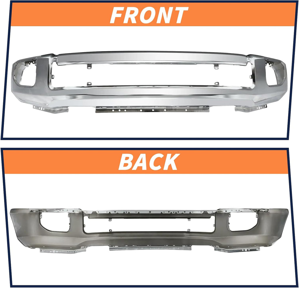 Front Bumper Fit for 2020-2022 Ford F250 F350 Super Duty,With Fog Lamp Hole,Chrome Steel,Front Bumper Impact Face Bar Replace for FO1002450