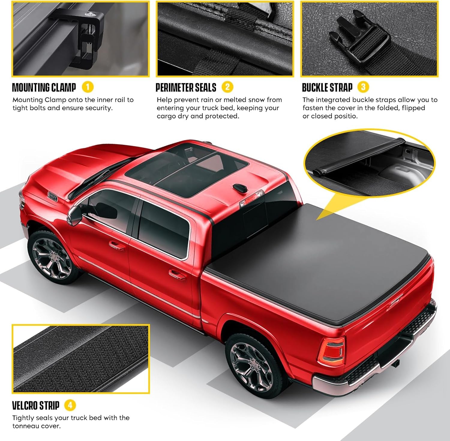 5.5Ft Soft Roll up Truck Bed Tonneau Cover Fit for 2015-2025 Ford F150, 2022-2025 F150 Lightning, Only Fits 5.5Ft (67.1") Fleetside/Styleside Bed