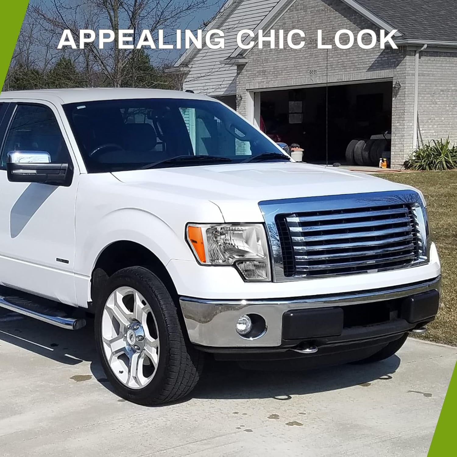 Headlight Assembly Compatible with 2009-2014 Ford F150 Pickup OE Direct Replacement Headlamp Chrome Housing Clear Lens with Chrome Trim