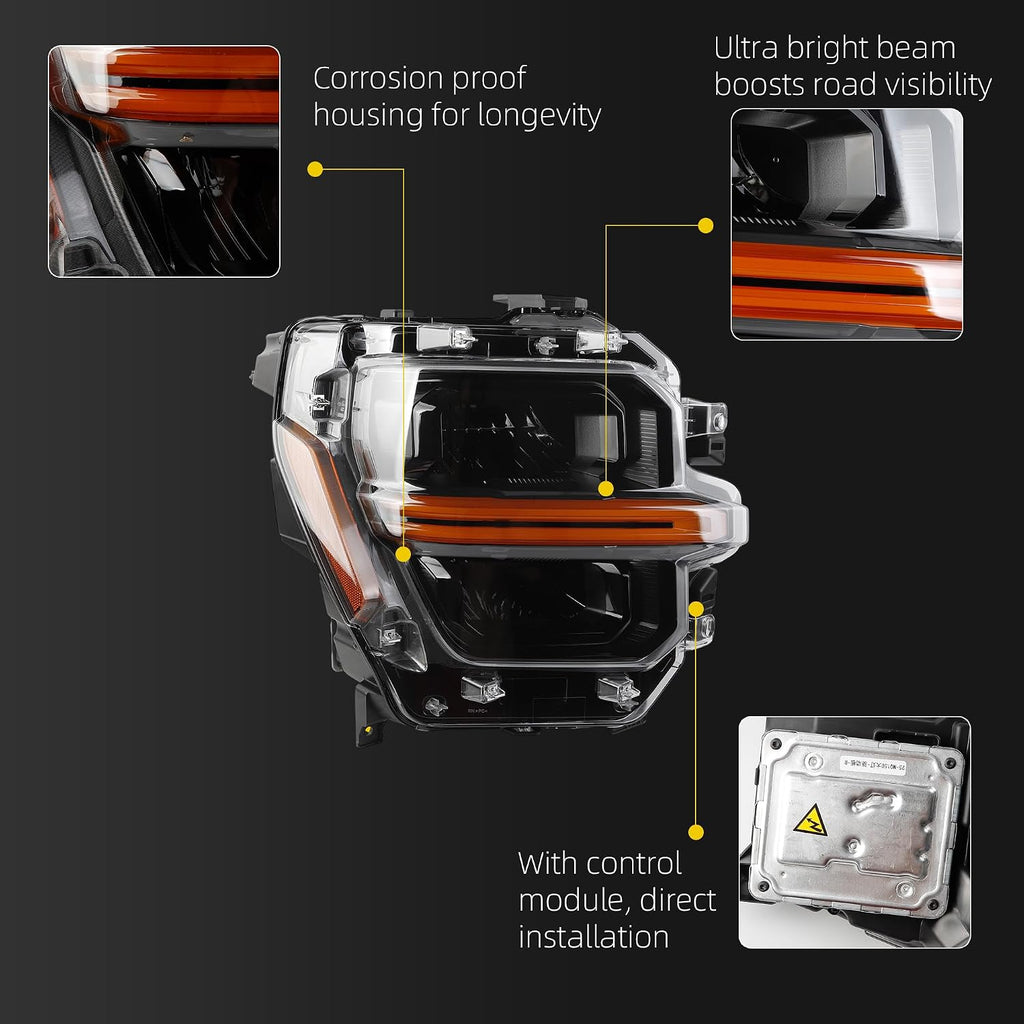 Headlight Assembly LED with Module Compatible with 2024 2025 Ford F150 XL XLT STX Tremor Head Lamp Right Passenger Side Replace RL34-13E014-AJ RL3Z-13008-G RL34-13E015-AF RL3Z-13008-H