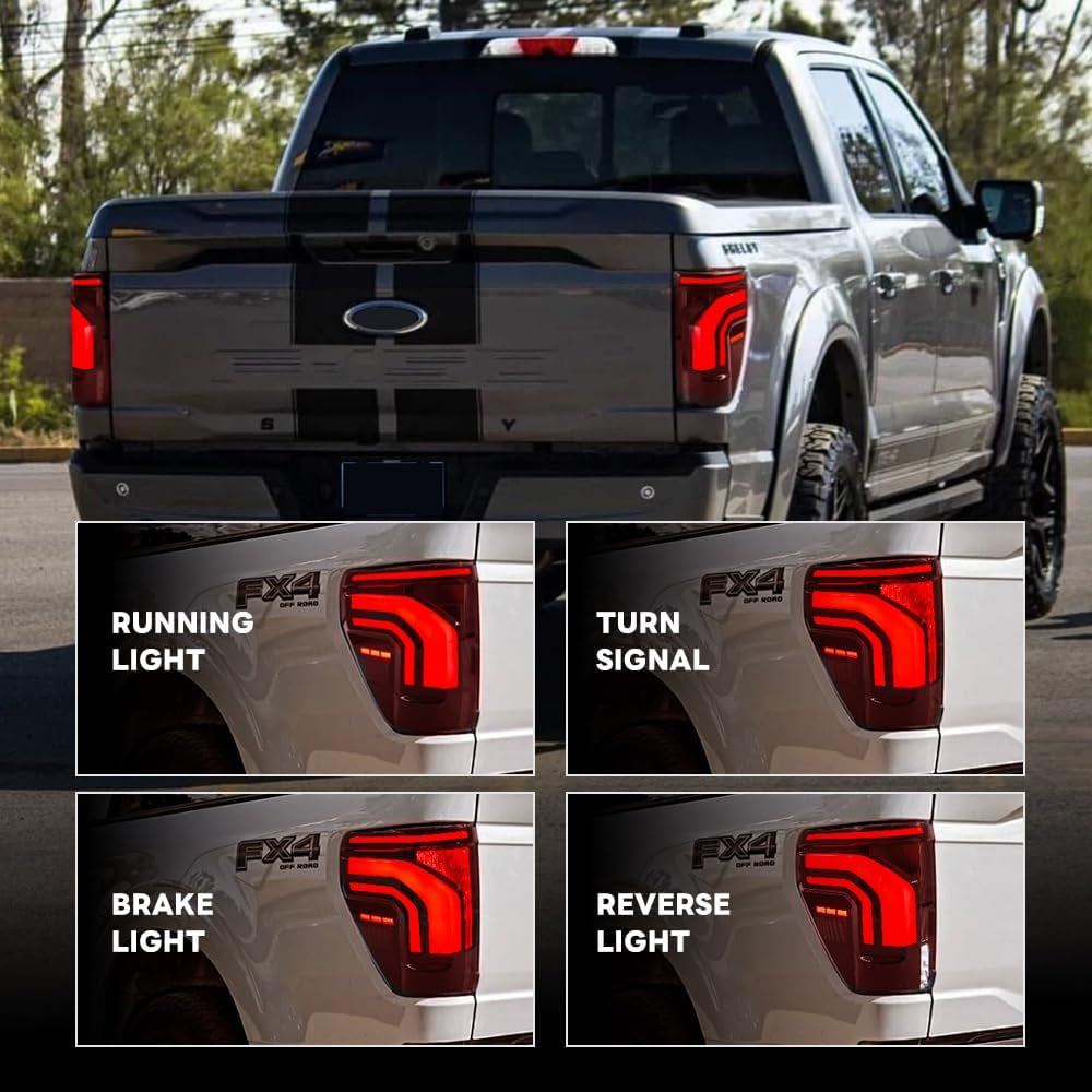 Upgrade Tail Lights for Ford F150 F-150 All Models 2021-2025 14Th Gen New Taillights with Startup Animation Flashing Turn Signal Running Reverse Brake Stop Rear Lamp(Red)