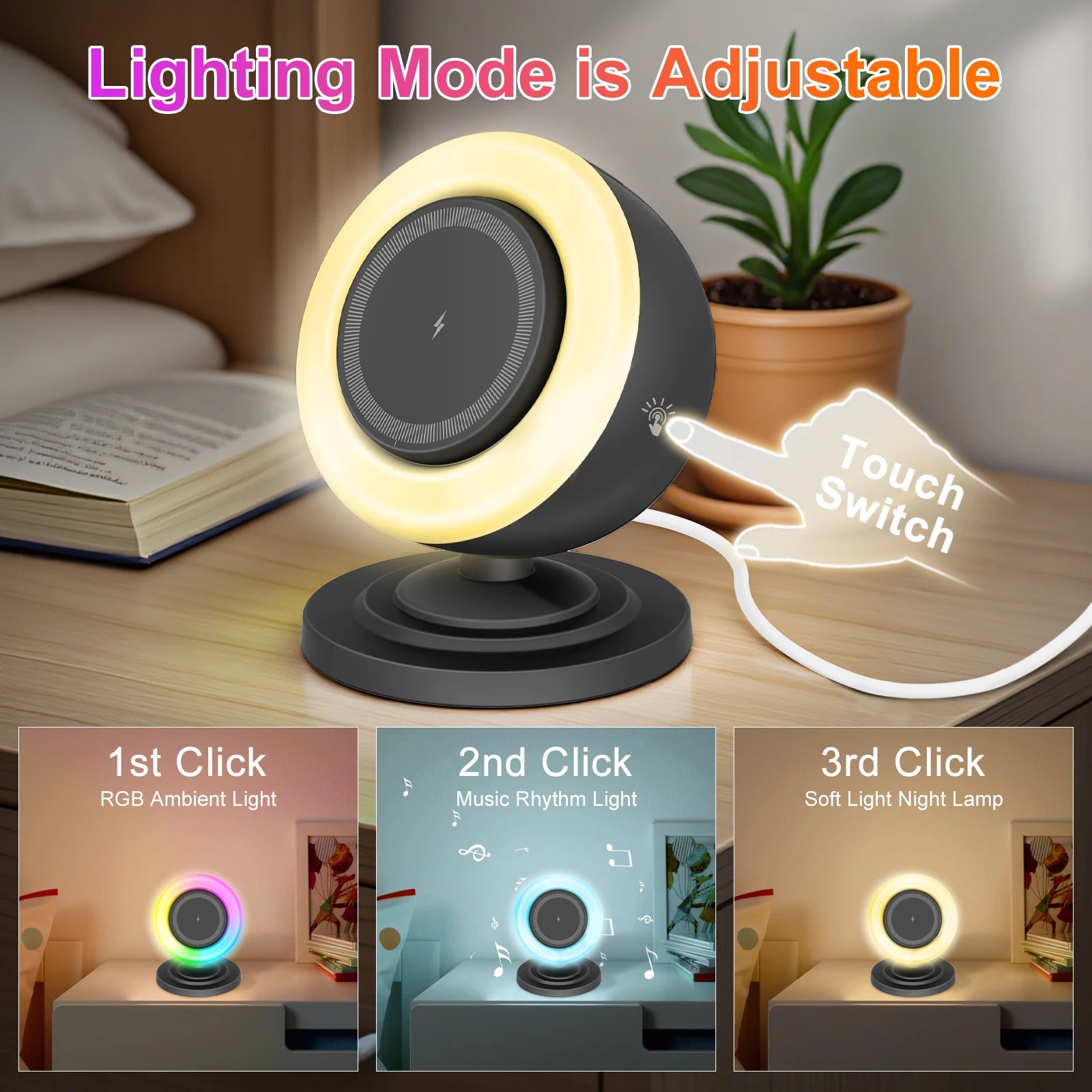 15W Magnetic Wireless Chargers 3 in 1 Phone Charge Dock Station Fast Charging Bluetooth Lighting for Magsafe Iphone Samsung