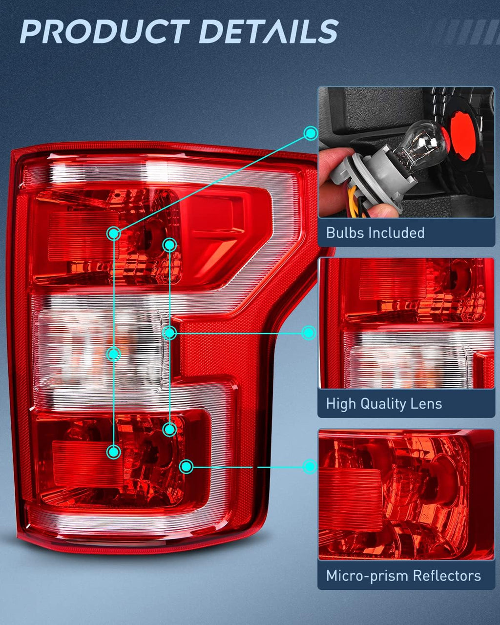 Taillight Assembly Compatible with 2018 2019 2020 Ford F150 F-150 Pickup Truck Tail Light Rear Lamp Replacement OE Style Red Housing with Bulbs and Harness Driver and Passenger Side