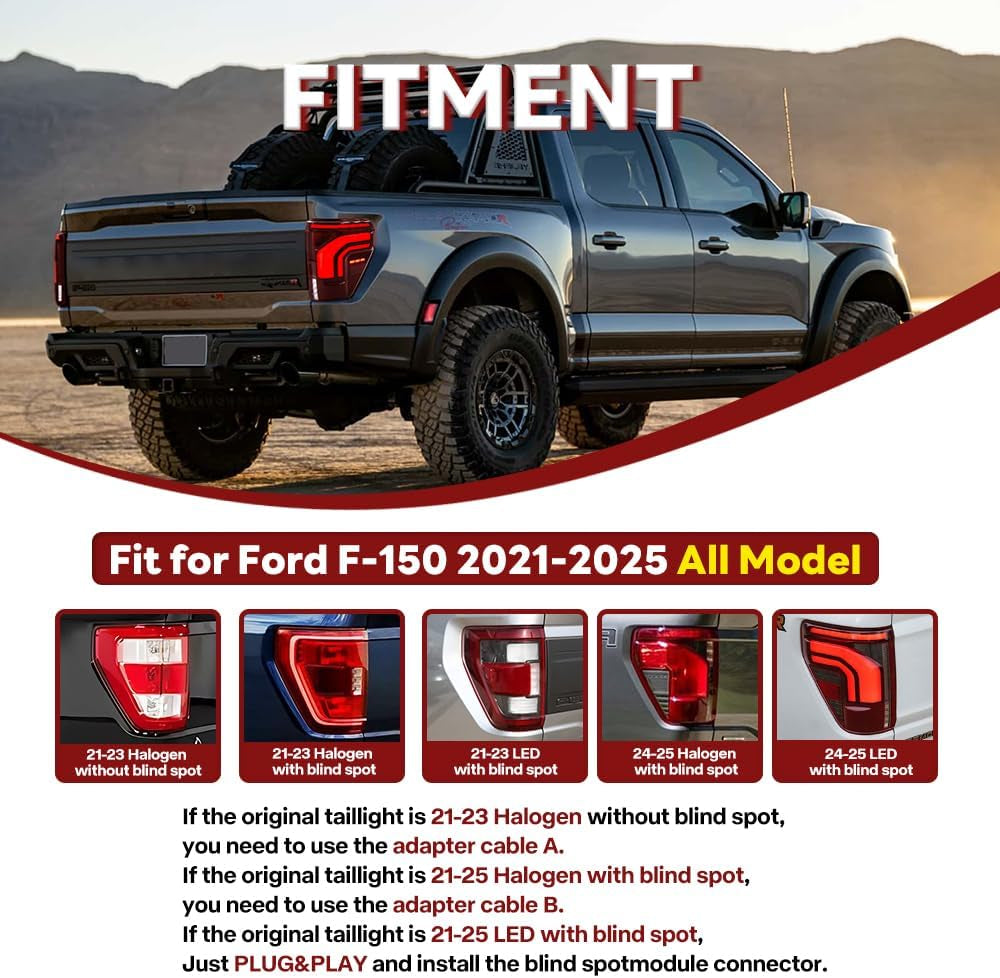 Upgrade Tail Lights for Ford F150 F-150 All Models 2021-2025 14Th Gen New Taillights with Startup Animation Flashing Turn Signal Running Reverse Brake Stop Rear Lamp(Red)