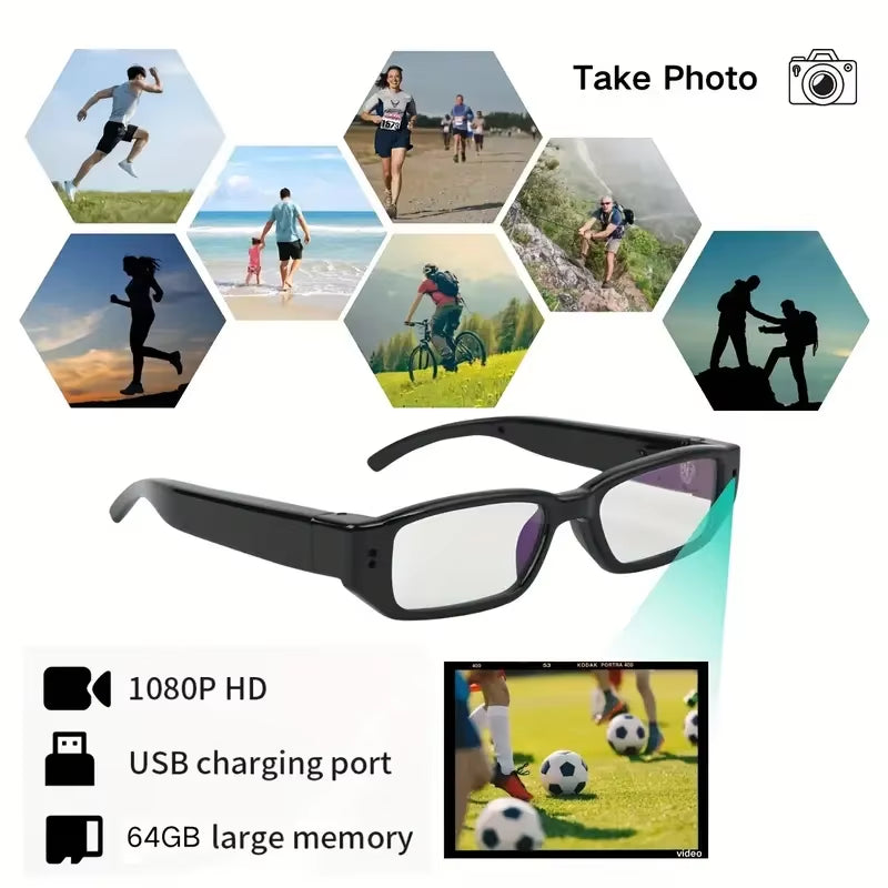 Portable 1080P HD Mini Glasses with Camera Video Recorder Wearable Glasses Camera Outdoor Sports DV DVR Surveillance Camcorder