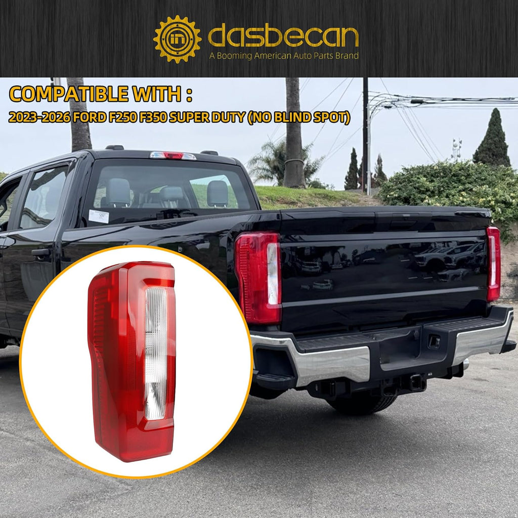 Tail Light Assembly Halogen Type Compatible with 2023-2026 Ford F250 F350 Super Duty (No Blind Spot) Taillight Rear Lamp Left Driver Side Replace PC3Z13405D