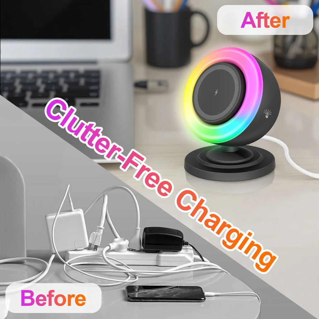 15W Magnetic Wireless Chargers 3 in 1 Phone Charge Dock Station Fast Charging Bluetooth Lighting for Magsafe Iphone Samsung