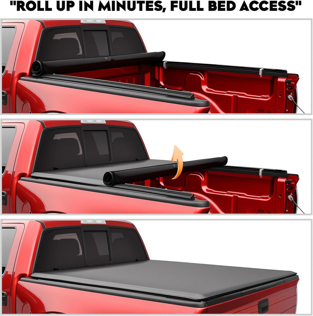 5.5Ft Soft Roll up Truck Bed Tonneau Cover Fit for 2015-2025 Ford F150, 2022-2025 F150 Lightning, Only Fits 5.5Ft (67.1") Fleetside/Styleside Bed