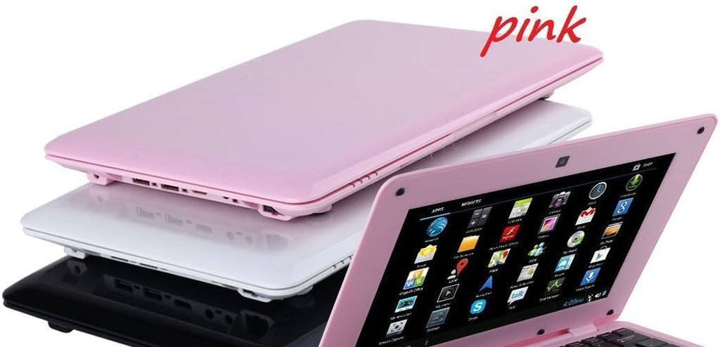 10.1" Inch Kids Netbook Laptop, Powered by Android 6.0, Quad Core Processor, 1Gb Ram, 8Gb Storage, Bluetooth, Wifi, + Customized Laptop Bag,-Pink