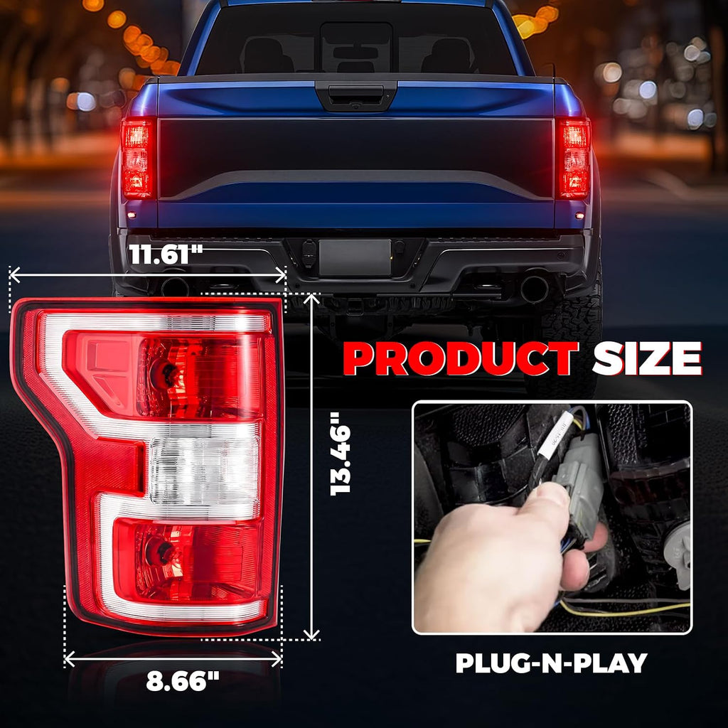 F50 Tail Lights Assembly Compatible with 208 209 2020 Ford F50 Left Driver Side Taillight Brake Lamps Bulb and Harness Replace JL3Z3405H