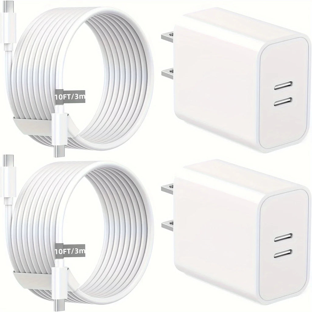 2 Pack 40W Dual Ports USB C Wall Charger Fast Charging for Iphone 15 Pro Max 15 Plus, Ipad Pro Air Mini with 2X 10FT USB-C Cable