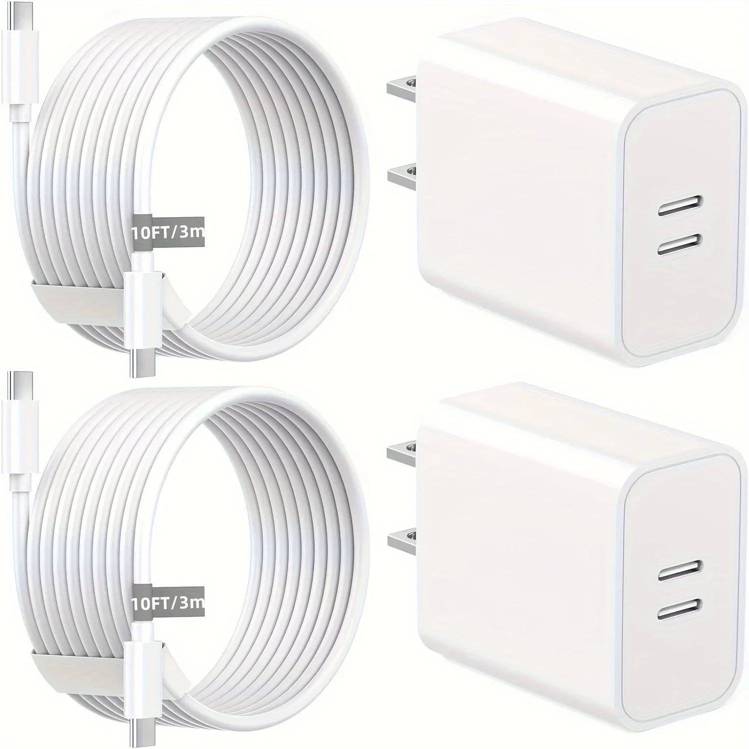2 Pack 40W Dual Ports USB C Wall Charger Fast Charging for Iphone 15 Pro Max 15 Plus, Ipad Pro Air Mini with 2X 10FT USB-C Cable