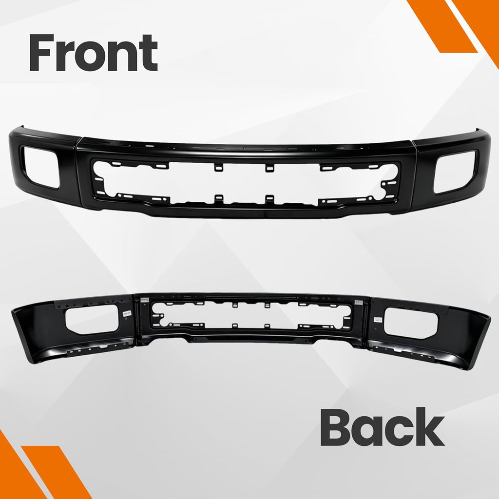 Front Bumper Face Bar Compatible with 2015-2017 Ford F-150 F150 with Fog Light Cutout Hole Replacement for FO1002424 FL3Z17757FPTM | 3 Piece Design Black