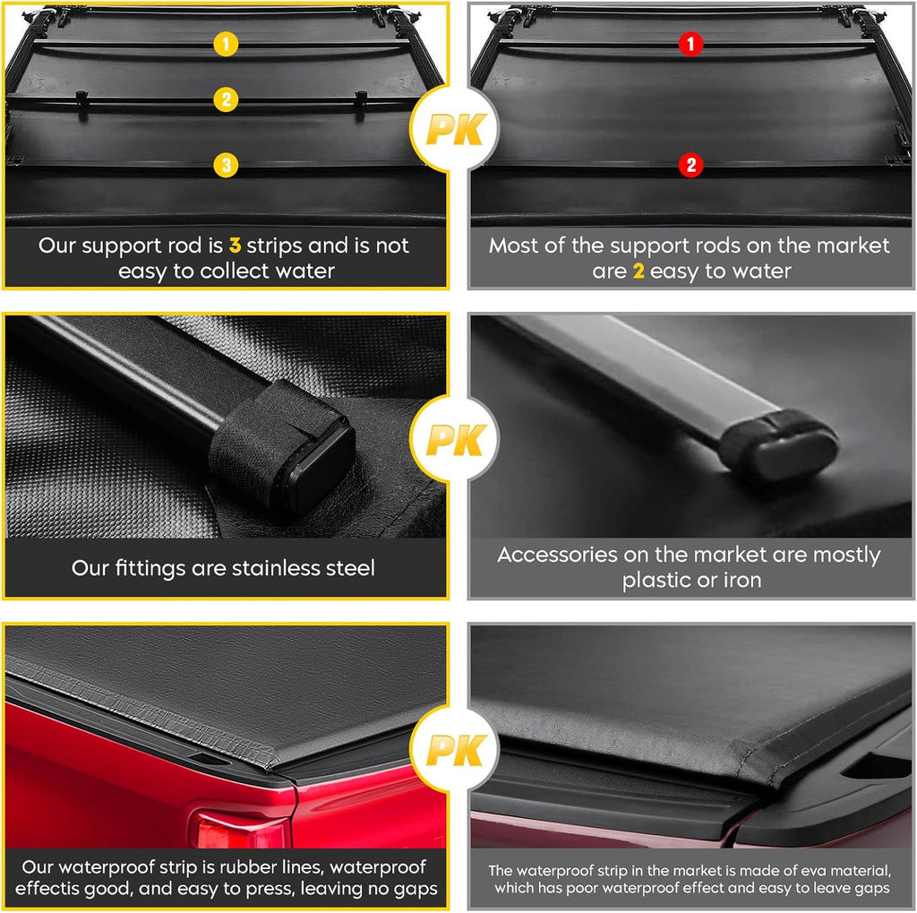 5.5Ft Soft Roll up Truck Bed Tonneau Cover Fit for 2015-2025 Ford F150, 2022-2025 F150 Lightning, Only Fits 5.5Ft (67.1") Fleetside/Styleside Bed