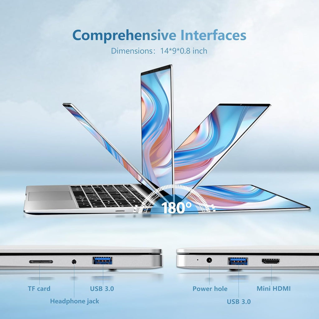 Laptop, 15.6’’ Laptop Computer with Celeron Processor N4000, 2Cores 2Threads, 8GB RAM DDR4 256GB SSD Laptops, UHD Graphics 600, Lap Top 180°Hinge, FHD 1920 * 1080, Wifi 5, BT 4.2, 12V/2A