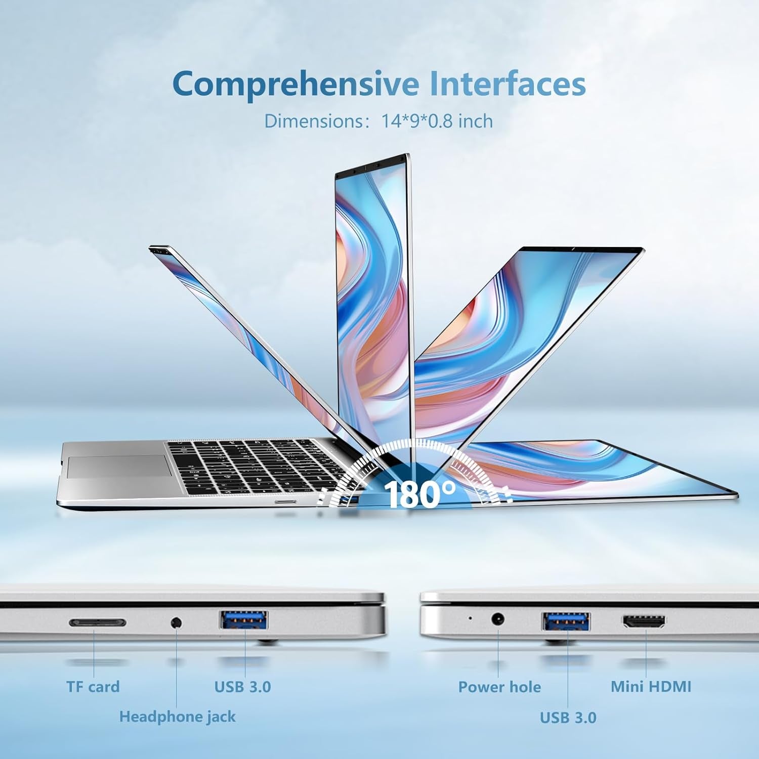 Laptop, 15.6’’ Laptop Computer with Celeron Processor N4000, 2Cores 2Threads, 8GB RAM DDR4 256GB SSD Laptops, UHD Graphics 600, Lap Top 180°Hinge, FHD 1920 * 1080, Wifi 5, BT 4.2, 12V/2A