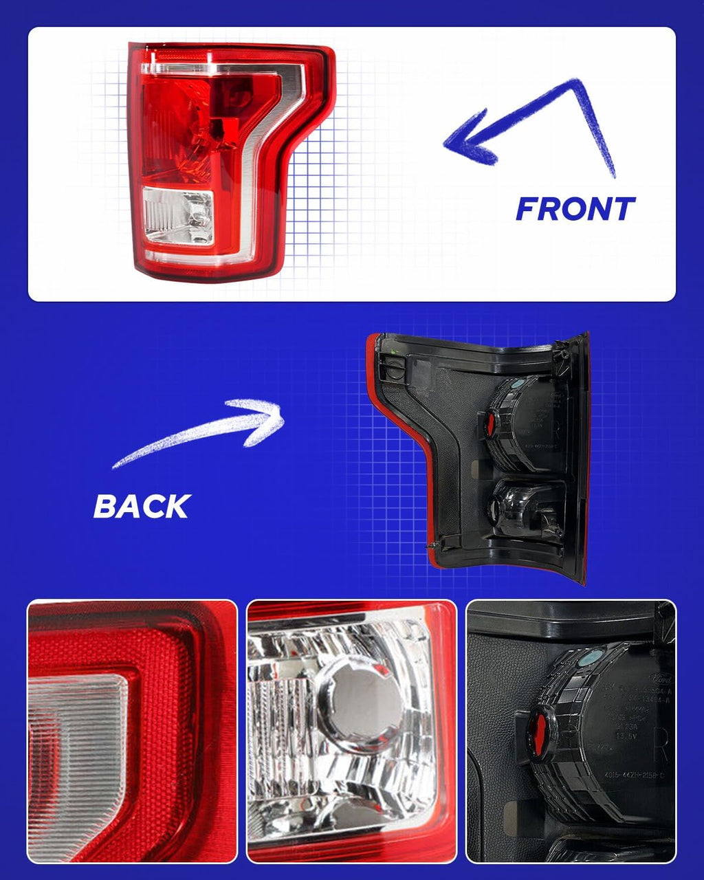 F150 Tail Light Assembly Rear Lamps Factory OEM Taillights Replacement for 2016 2017 Ford F-150 SSV/ 2015 2016 2017 Ford F-150 Lariat, XL, XLT Passenger Side(Rh)