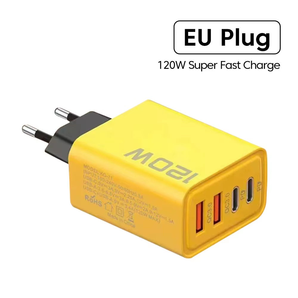 120W Fast Charger Type C USB C PD Charger Quick Charge 3.0 USB Charger Adapter for Iphone 15 14 13 Samsung Xiaomi Wall Charger