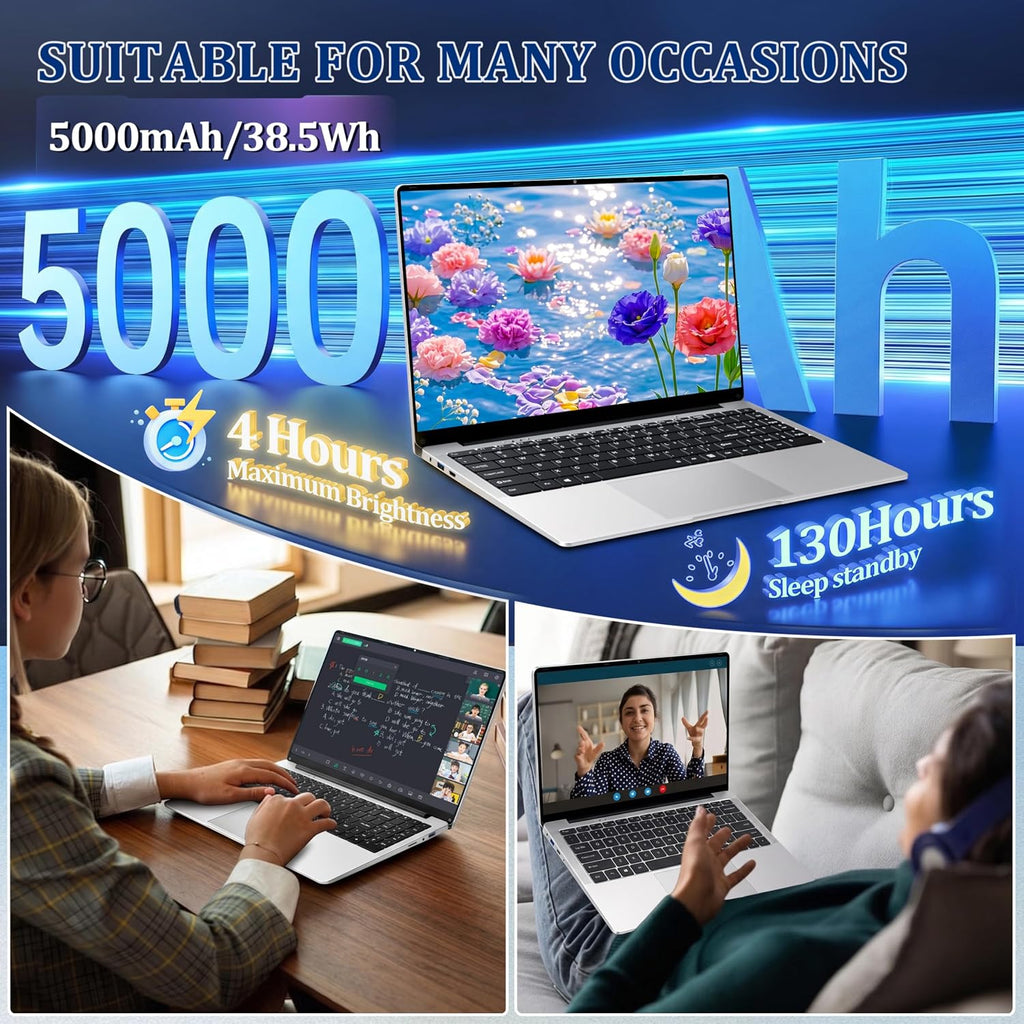 2026 Laptop, 15.6” Laptops Celeron N4000 Processor with 8GB RAM DDR4 256GB SSD, UHD Graphics 600, FHD 1920*1080, 180 Angle Opening Lap Top, BT 4.2, Wifi 5, Lightweight Portable Laptop Computer
