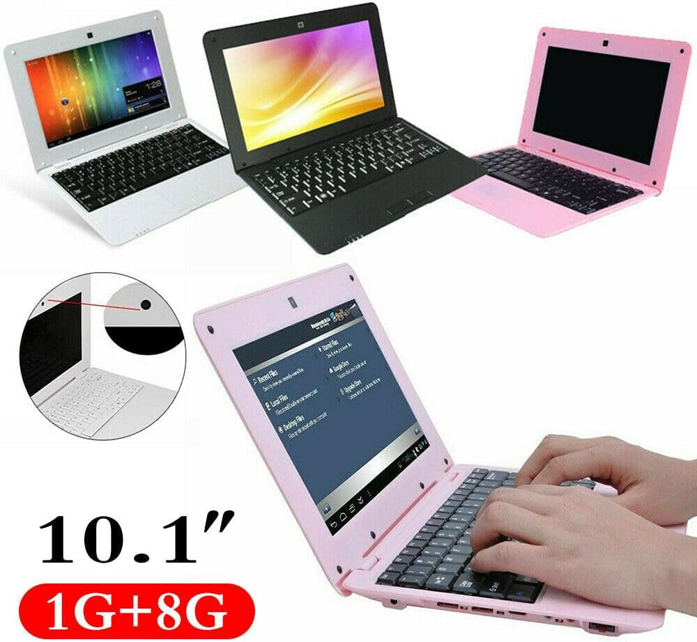 10.1" Inch Kids Netbook Laptop, Powered by Android 6.0, Quad Core Processor, 1Gb Ram, 8Gb Storage, Bluetooth, Wifi, + Customized Laptop Bag,-Pink