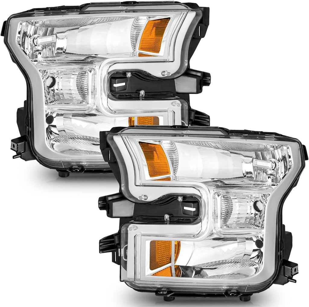 Headlights Assemblies for 2015 2016 2017 Ford F150 (NOT for Factory LED or HID Headlights), Headlight Assembly Compatible with 15-17 Ford F150 Pair