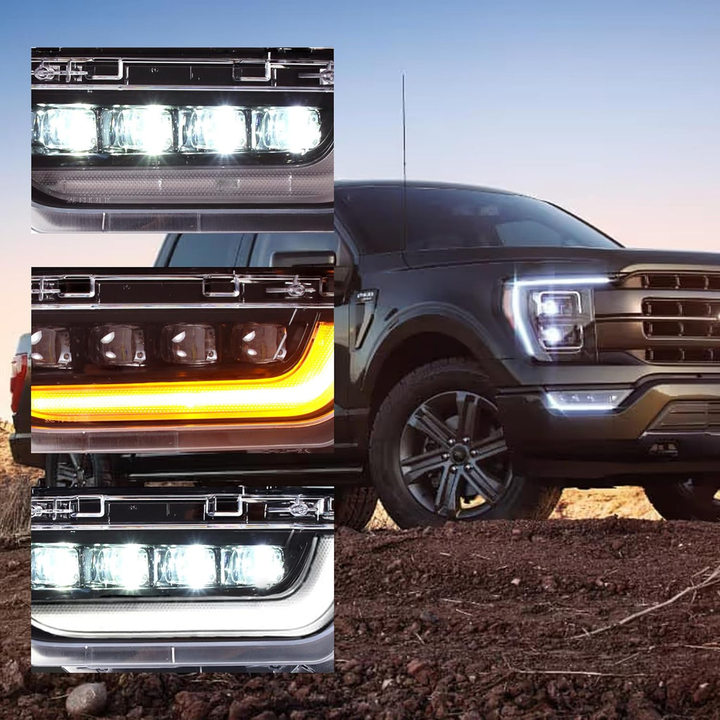 LED Fog Light W/Running Turn Signal Compatible for 2021 2022 2023 Ford F150 XLT Fog Light Set Full Led Light Bumper Fog Lamps Assembly