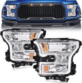 Front Headlights Headlamps Assembly Left & Right Side Compatible with Ford F150 2015 2016 2017 FO2502335, FO2503335, FO2502344 Clear Lens Chrome Housing Amber Reflector
